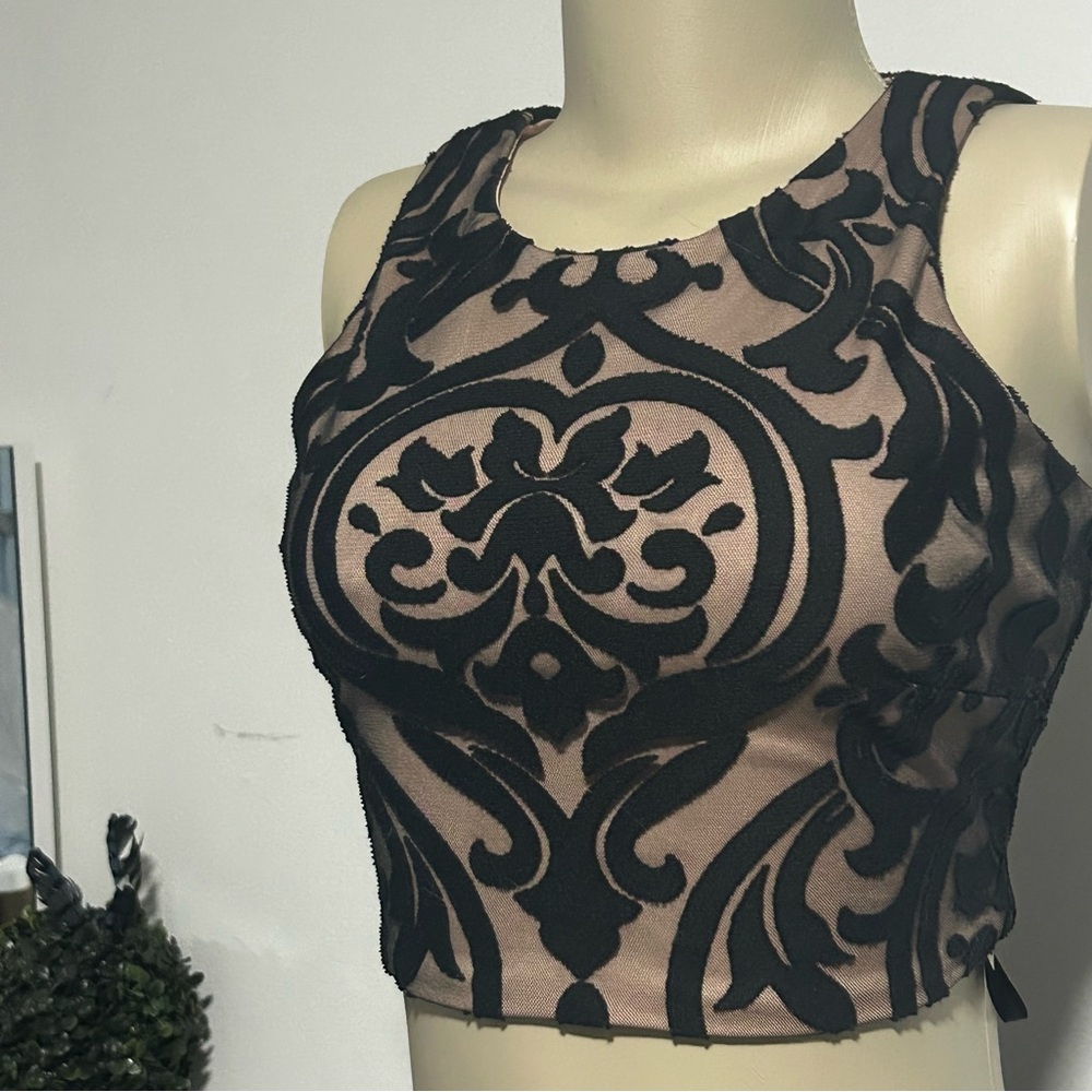 Xscape Crop Top Mesh Sleeveless - Black/Nude